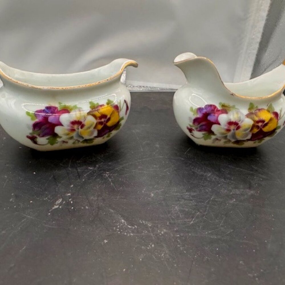 Vintage SAJI (China) Small Sugar and Creamer Bowl, With Violet Flower Design